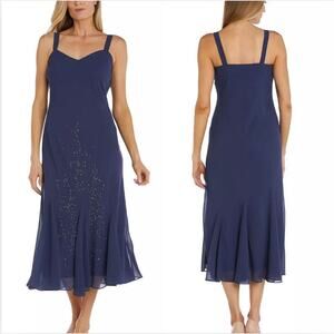 NWT R&M Richards Made In USA Navy Formal Beaded Gown sz 12 MOB Mature Wedding